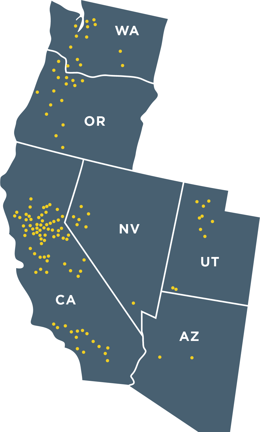 Map of all current states Gold Nation is involved with